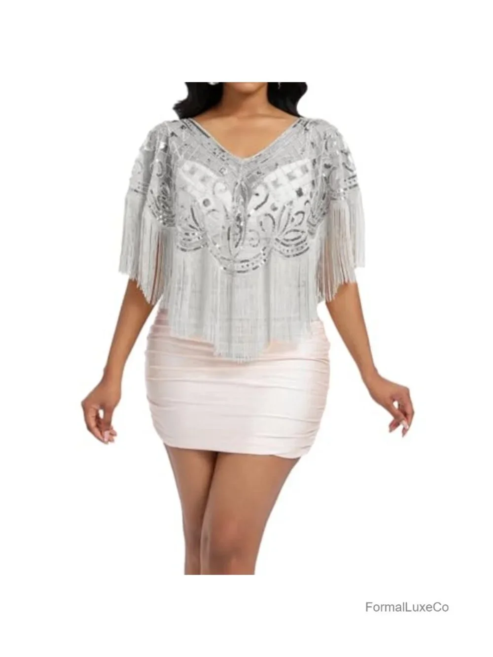 1920s Sequin Fringe Capelet Shawl Women's Gatsby Wrap